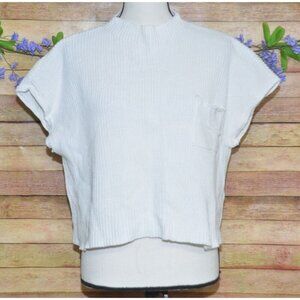 Olivaceous Ladies White Crop Cap Sleeve Sweater Top Size L Ribbed Mock Neck